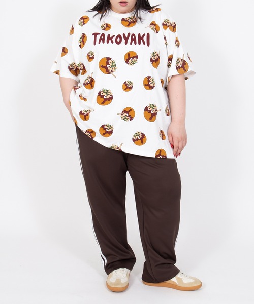 PUNYUS（プニュズ） tシャツ 半袖 たこ焼き総柄Tシャツ レディース