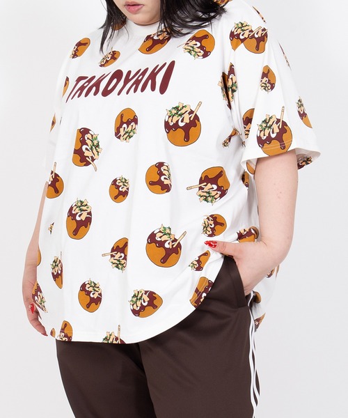 PUNYUS（プニュズ） tシャツ 半袖 たこ焼き総柄Tシャツ レディース