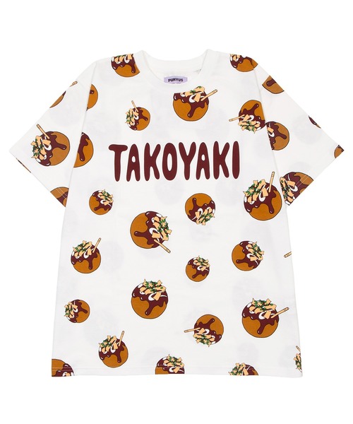 PUNYUS（プニュズ） tシャツ 半袖 たこ焼き総柄Tシャツ レディース