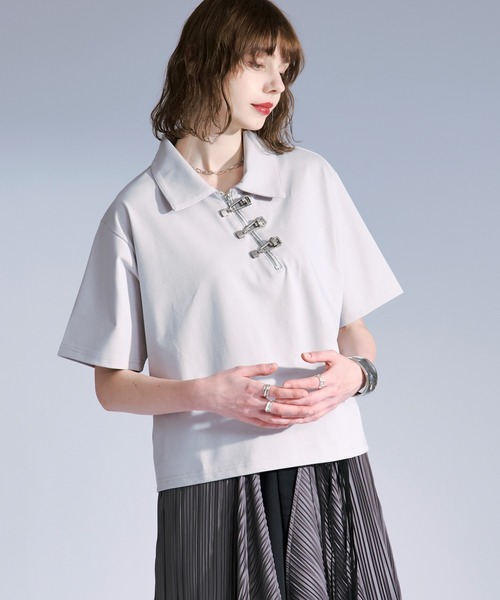 Ellno Loset（エルノロゼット） ポロシャツ 半袖 メタルバックルハーフ