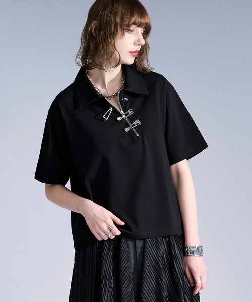 Ellno Loset（エルノロゼット） ポロシャツ 半袖 メタルバックルハーフ