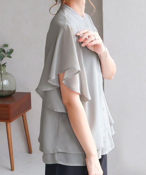 マルチサイズ ブラウス シャツ フレアスリーブシャツ レディース NATURAL BEAUTY BASIC マルチサイズ ブラウス シャツ サテン