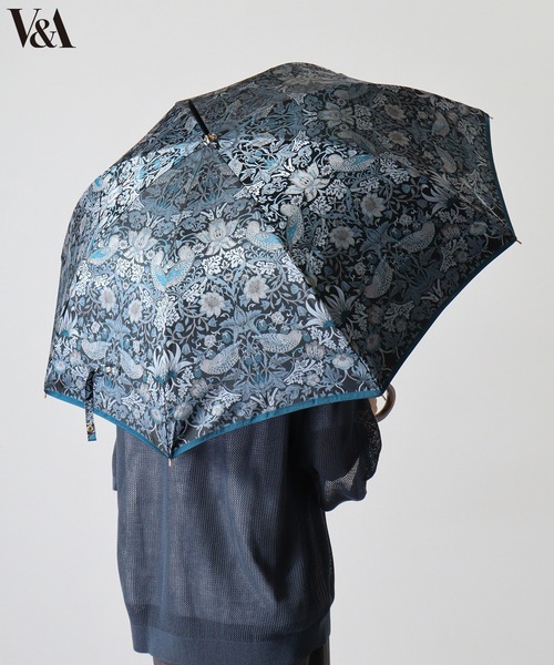 V&A   ウィリアム・モリス   レディース長傘 いちご泥棒 V&A モリス いちご泥棒 ジャカード生地晴雨兼用傘 折りたたみ傘