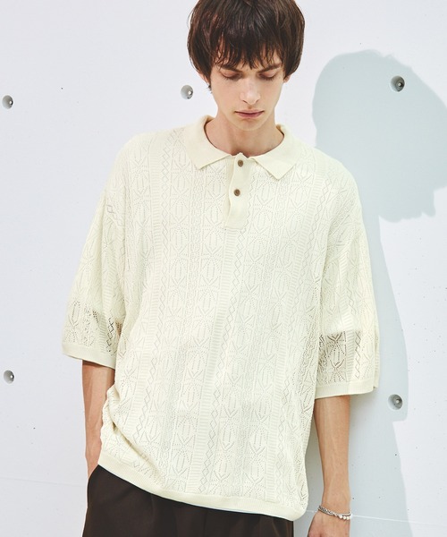 EMMA CLOTHES ポロシャツ レースアミルーズハーフスリーブニット