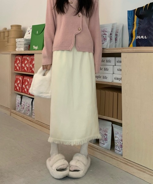 フリンジ付きベージュロングスカート Dewlily スカート フリンジロングスカート : ZOZOTOWN Yahoo!店 - 通販