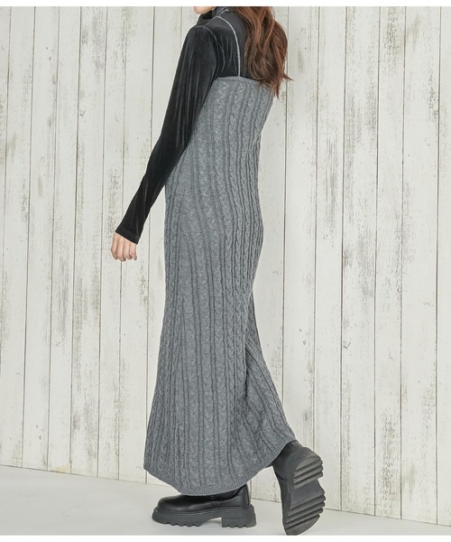 アナイ　カシミヤ混　ケーブル編み　ニット　ロングワンピース　Aライン　M グレー アナイ カシミヤ混 ケーブル編み ニット ロングワンピース Aライン M