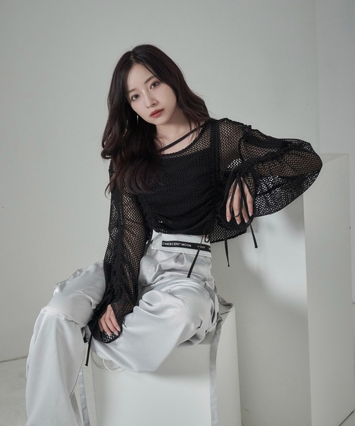 ANDGEEBEE ドロストメッシュトップス レディース : ZOZOTOWN