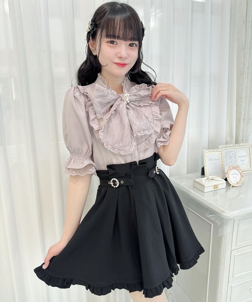 良品 ROCHAS ロシャス 半袖 リボン ブラウス シャツ 42 ブラック レディース 古着 中古 USED ロジータ ROJITA レーシーリボン半袖ブラウス （ブラック） -靴