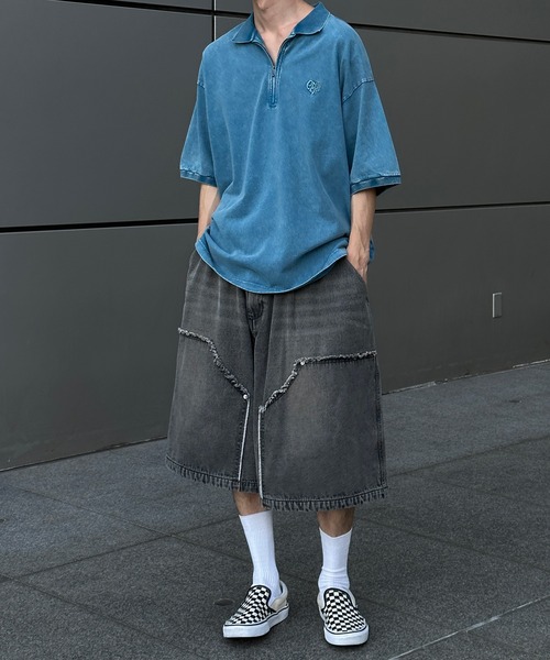 Perushu パンツ ダブルニーワイドハーフパンツ メンズ レディース