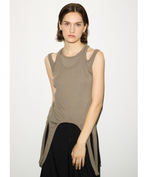 タンクトップ ノースリーブ THROW LAYERED HOLE TANK TOPS レイヤード ホール タンク トップス レディース