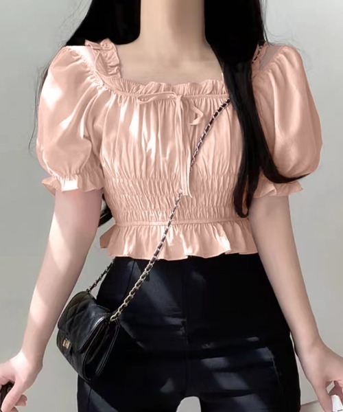 ブラウス シャツ 「セットアップ対応」シャーリングショルダーフリルヘムブラウス レディース TITTY＆CO. ブラウス シャツ シャーリングフリルオフショル