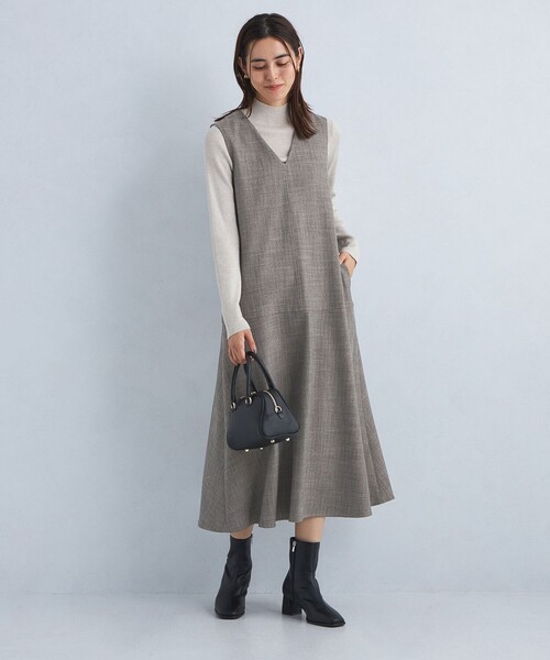 ワンピース ジャンパースカート 「size SHORTあり」Vネック ナロー 