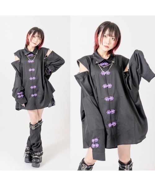 PSYNYXX シャツ チェーンチャイナZIPシャツ メンズ レディース 