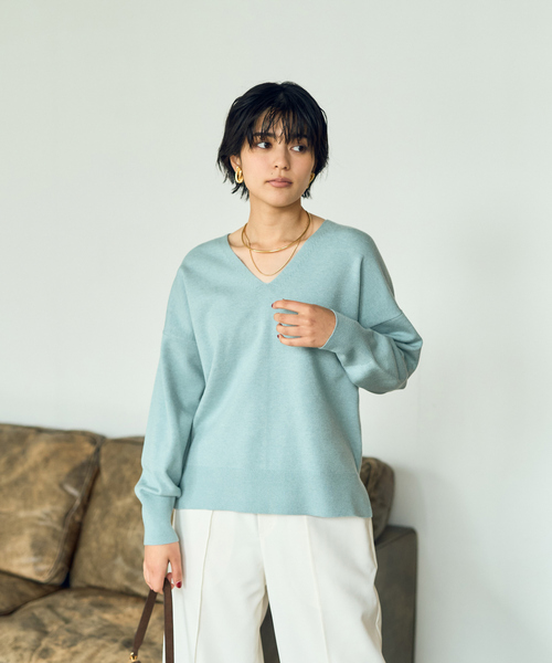 ニット セーター Vネックドロップスリーブハイゲージニット レディース Rouge vif ニット セーター Vネックドロップスリーブハイゲージ