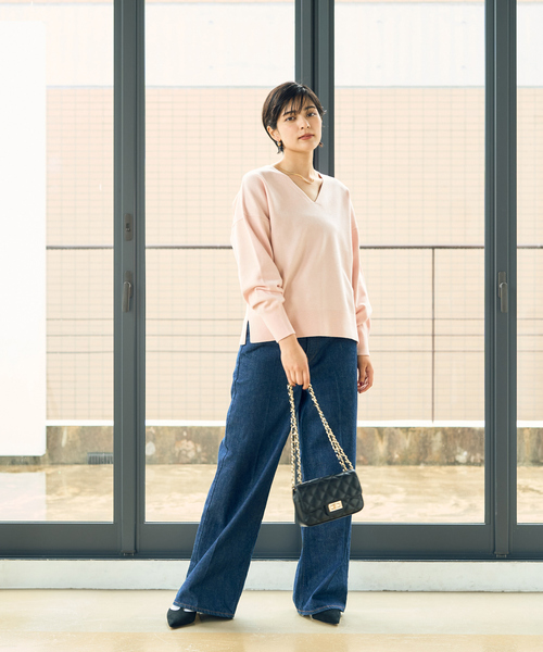 ニット セーター Vネックドロップスリーブハイゲージニット レディース Rouge vif ニット セーター Vネックドロップスリーブハイゲージ