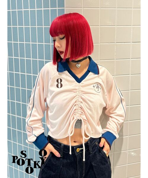 tシャツ 「Something ×PosTokyo」Front gather Sporty Tops レディース