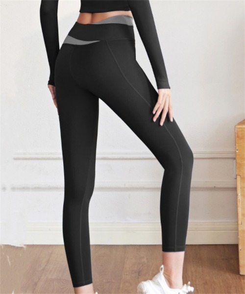 カップ付き 長袖 フィットネス ヨガウェア+レギンス 2点セット