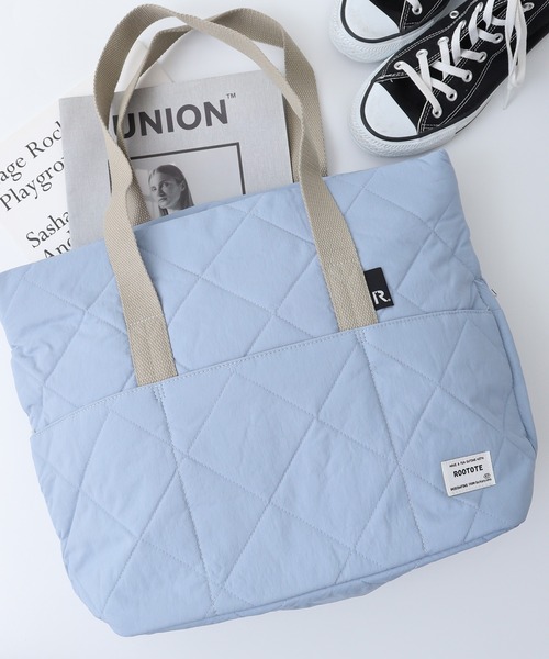 ROOTOTE ルートート　バッグ　ブルー　キルティング　ドット　ナイロン ROOTOTE ルートート バッグ ブルー キルティング ドット ナイロン