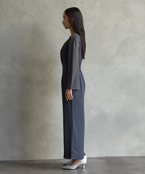 AIMER パンツドレス アシンメトリーネックラメスリーブ