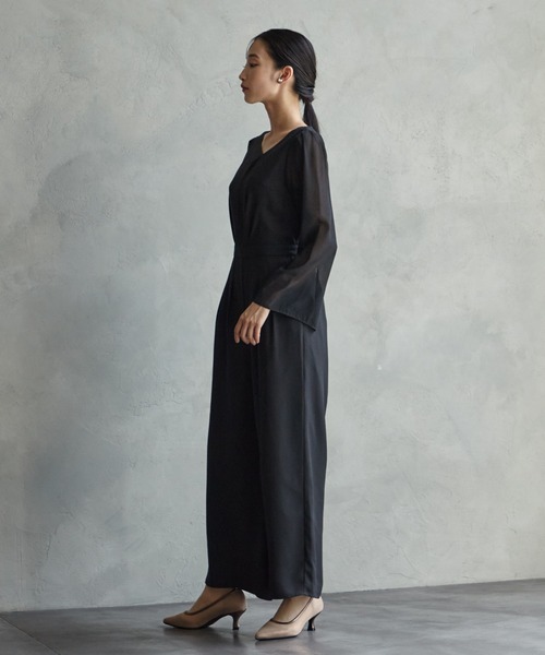 AIMER パンツドレス アシンメトリーネックラメスリーブ