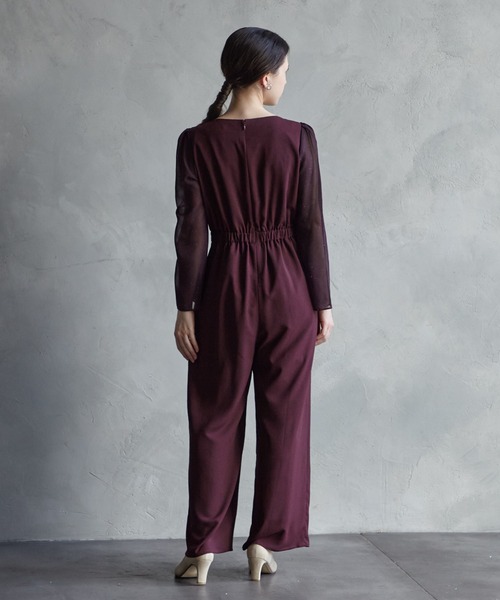 AIMER パンツドレス アシンメトリーネックラメスリーブ