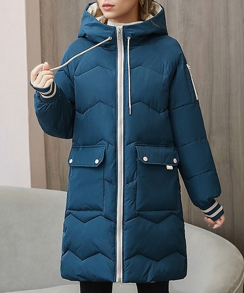 れんたんさん専用　ネイビー フード付き ロングダウンジャケット BLANC FICELLE ダウンコート ダウンジャケット 中綿 フード ロング