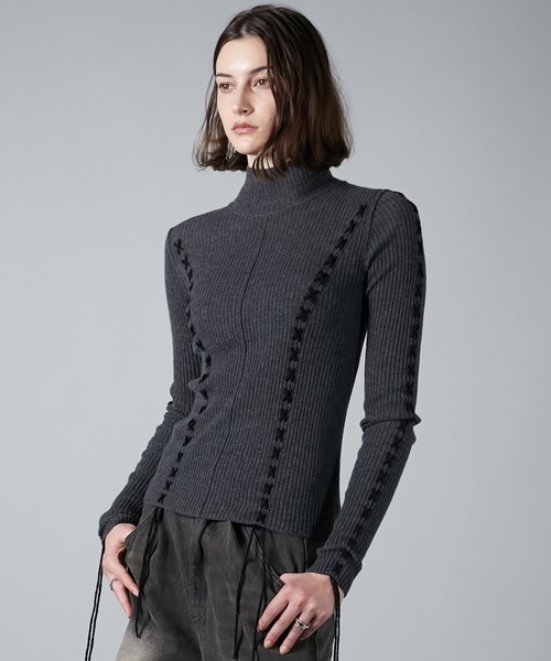 ニット メリノウールレースアップタートルニット / Merino Wool Lace 