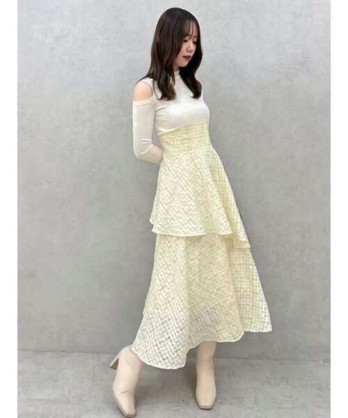 dazzlin ワンピース バックリボンティアードコンビワンピース