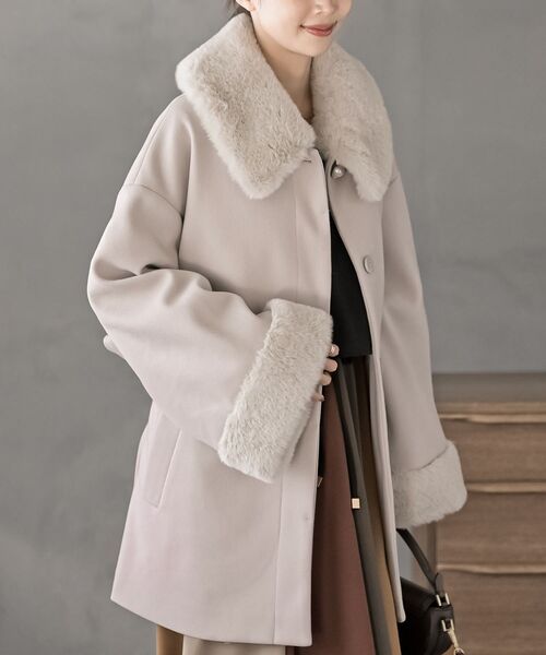 r・p・s（アールピーエス） ステンカラーコート コート フェイクファー