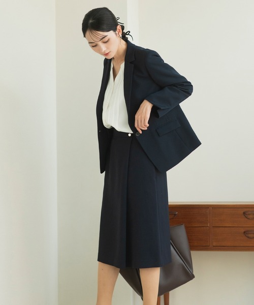 セットアップ 「洗える/UV加工/花粉防止」ベーシックストレッチテーラードジャケット・ミディスカート 2点セット 「オフィスカジュアルスーツ」