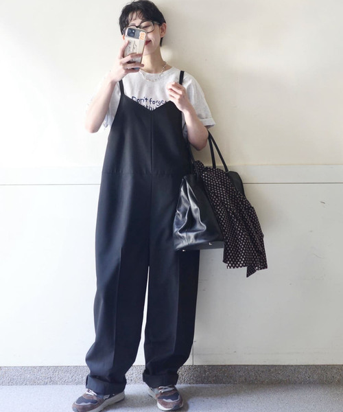 ジャーナルスタンダード　ブラック サロペット ワイド JOURNAL STANDARD（ジャーナルスタンダード）の「ストレッチ