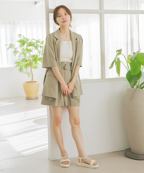 mysty woman パンツ 「セットアップ着用可」ベルテッドショート