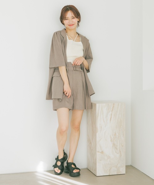 mysty woman パンツ 「セットアップ着用可」ベルテッドショート