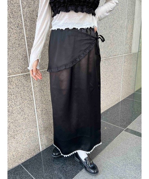 WC スカート 「2点セット」シアーエプロンセットサテンロングスカート