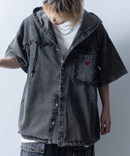 Starting Over パーカー Fringe denim one point hoodie