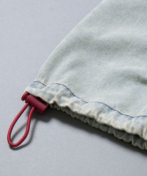 パーカー Fringe denim one point hoodie/フリンジデニム ワンポイント刺繍 半袖パーカー メンズ レディース