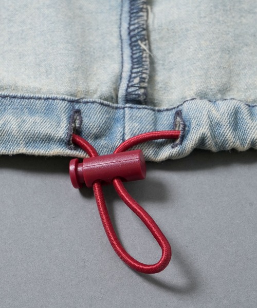 パーカー Fringe denim one point hoodie/フリンジデニム ワンポイント刺繍 半袖パーカー メンズ レディース