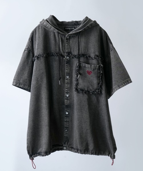 Starting Over パーカー Fringe denim one point hoodie