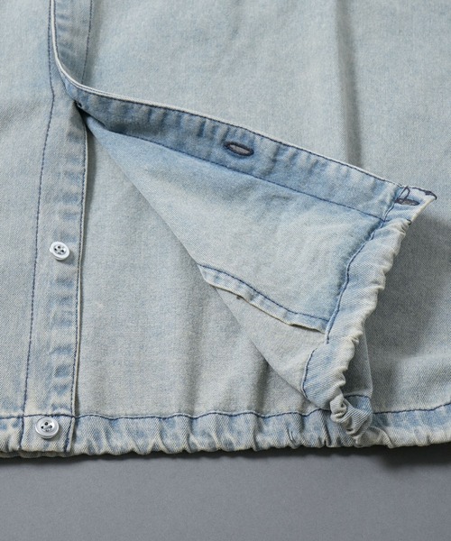 パーカー Fringe denim one point hoodie/フリンジデニム ワンポイント刺繍 半袖パーカー メンズ レディース