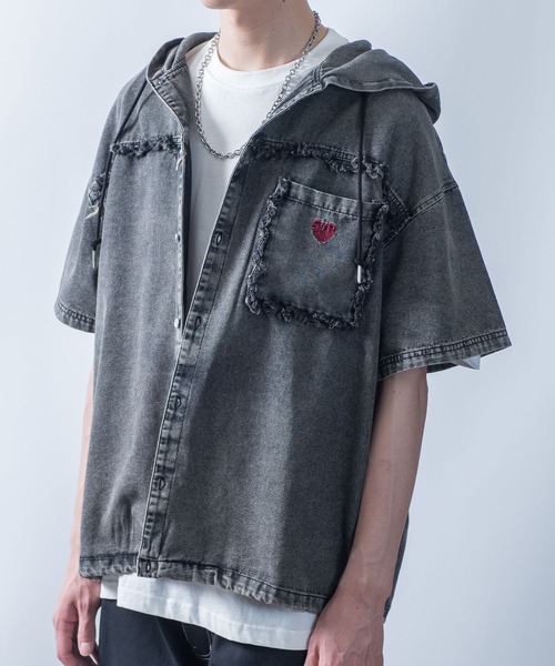 Starting Over パーカー Fringe denim one point hoodie