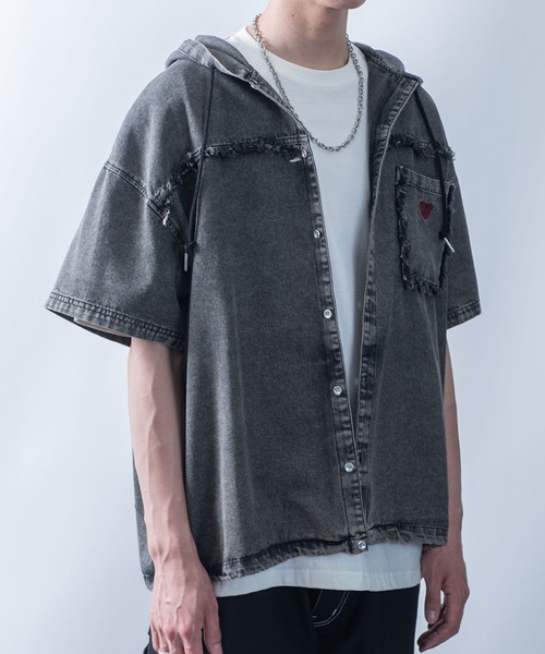 Starting Over パーカー Fringe denim one point hoodie