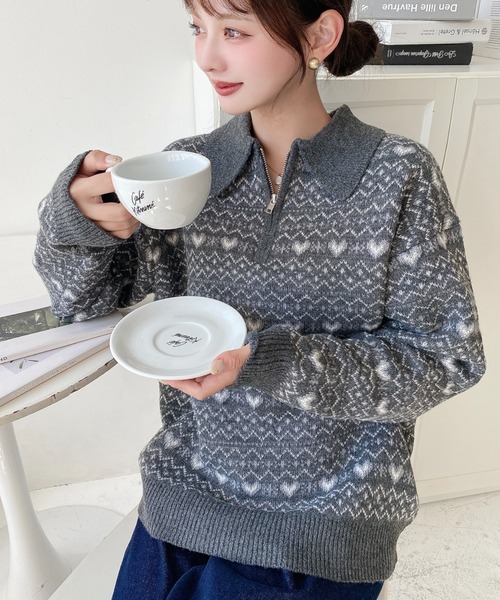 ニュースペーパー柄ニットプルオーバー0 楽天市場】【半額クーポン対象】ハート柄 フェザーニット プルオーバー