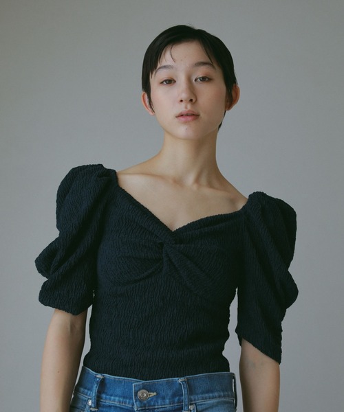 tシャツ カップ付アップサイクルギャザートップス レディース