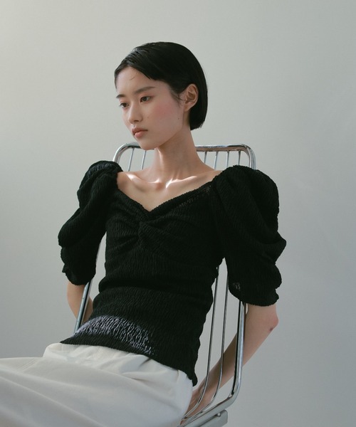 CASA FLINE tシャツ カップ付アップサイクルギャザートップス