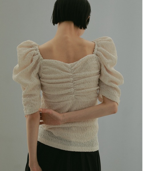 CASA FLINE tシャツ カップ付アップサイクルギャザートップス
