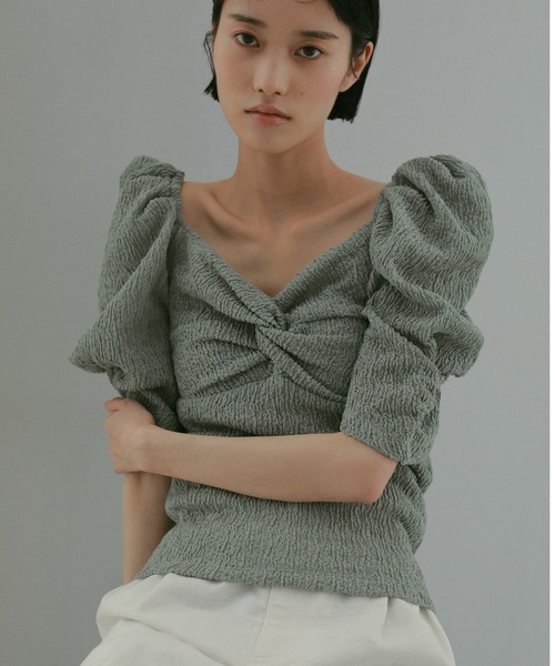 CASA FLINE tシャツ カップ付アップサイクルギャザートップス