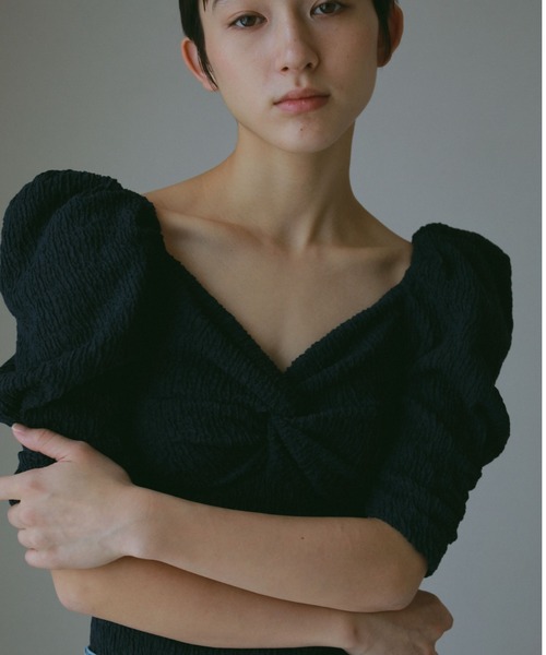 CASA FLINE tシャツ カップ付アップサイクルギャザートップス