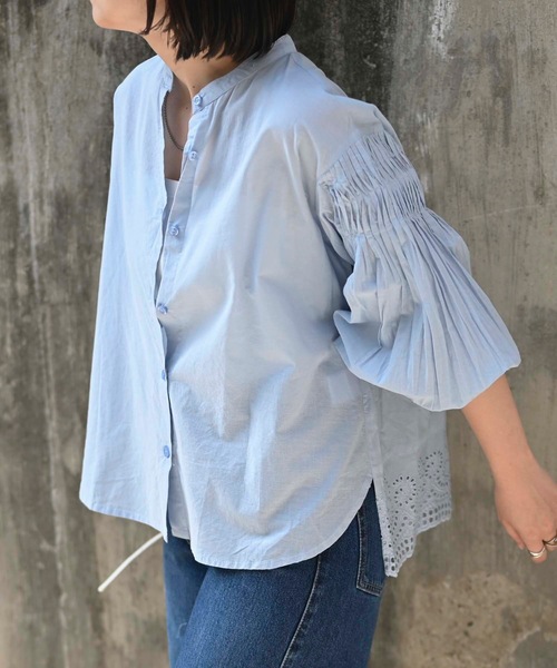 マザーハウス 150dt インド カディ ギャザー 長袖 シャツ M ブラウス aquagarage バイカラーギャザーブラウス シャツ 春秋 長袖 M L