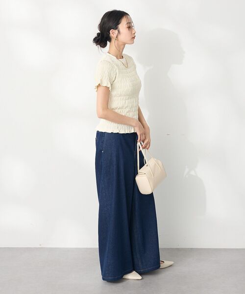 tシャツ シャーリングコンパクトカットソー レディース NATURAL BEAUTY BASIC tシャツ シャーリングコンパクト