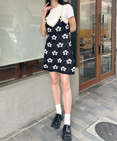 ワンピース 花柄ニットキャミミニワンピース : ZOZOTOWN Yahoo!店